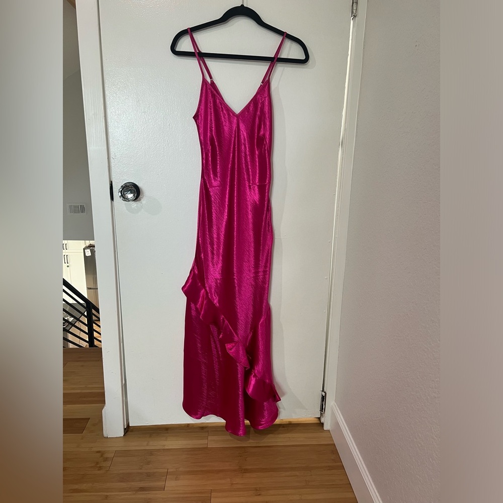 Betsey Johnson Satin Ruffled Slip Dress Valentine Pink NWT Small - Picture 3 of 8